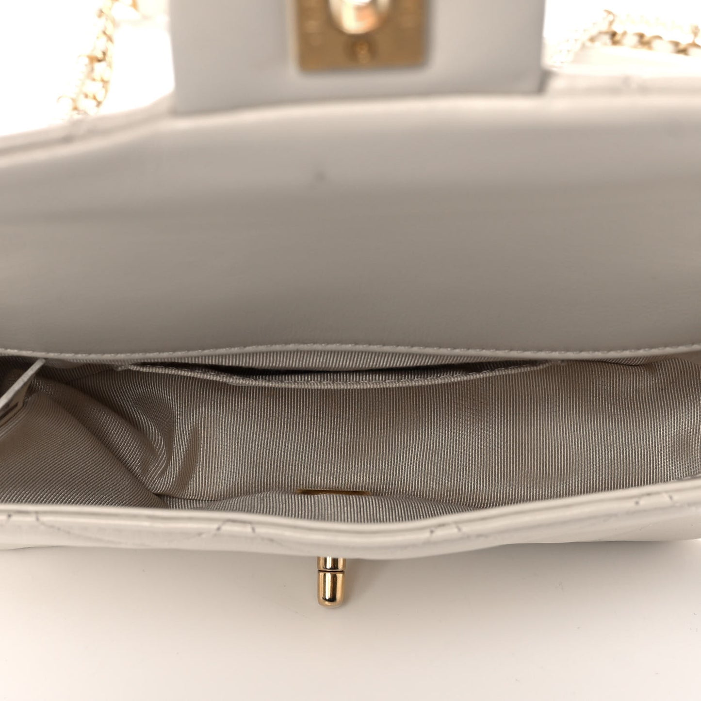 Calfskin Quilted Mini Crystal Pearls Rectangular Flap White