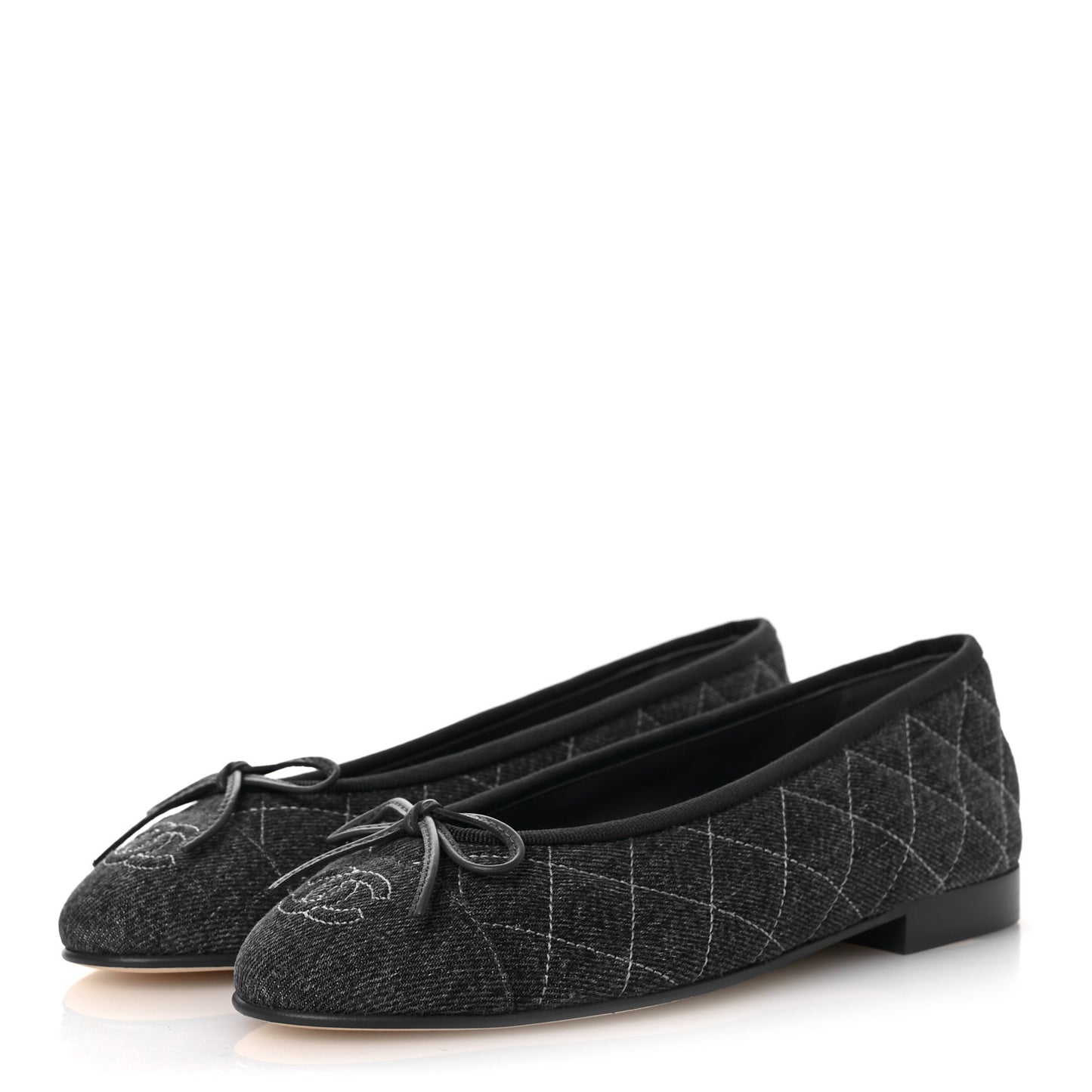 Washed Denim Quilted Cap Toe CC Ballerina Flats 36 Blue