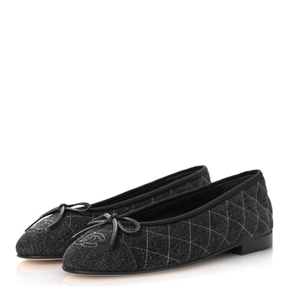 Chanel Washed Denim Quilted Cap Toe CC Ballerina Flats 36 Blue 4 of 11