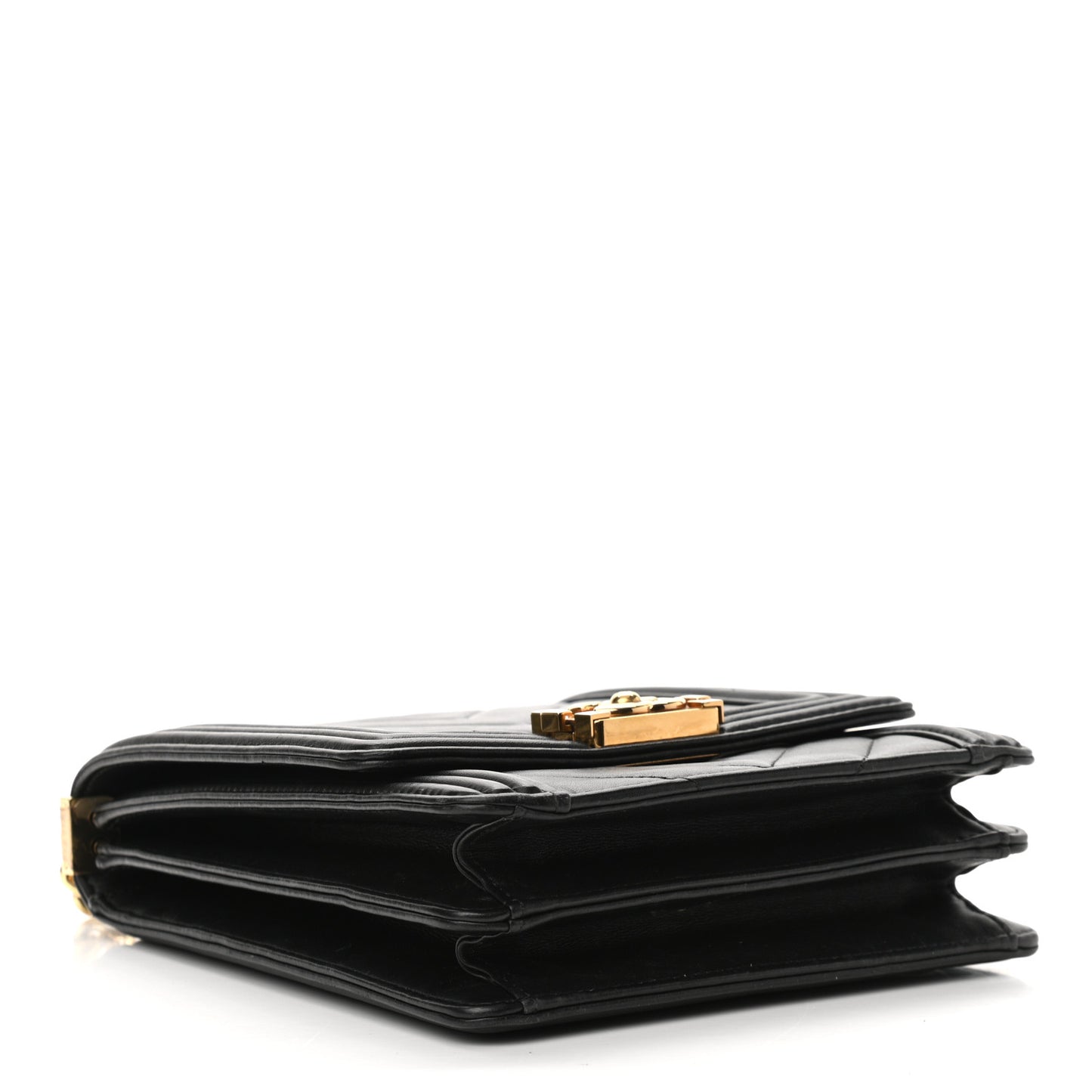 Calfskin Chrevron Quilted North South Boy Flap Black