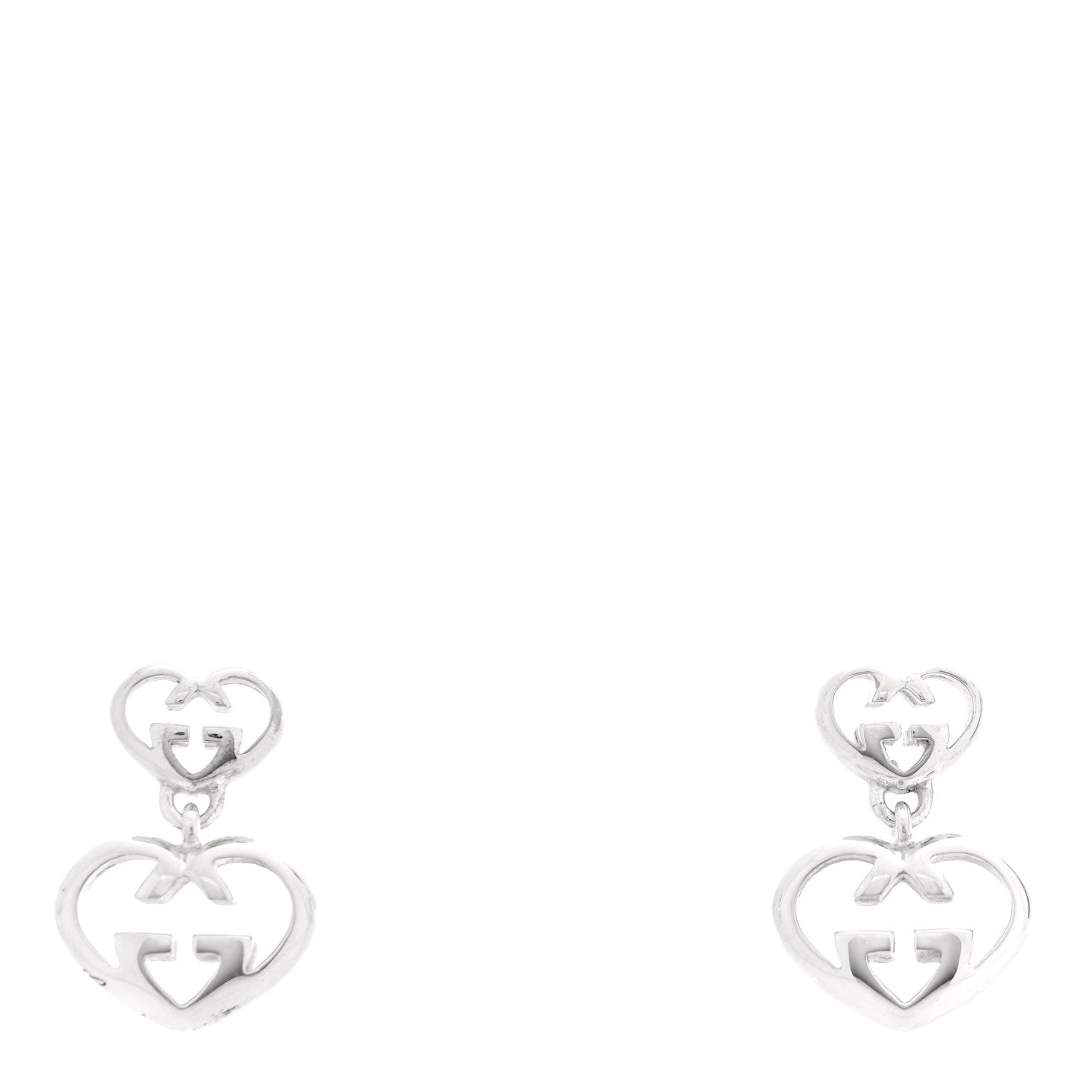 Gucci Sterling Silver Britt Double Heart Drop Earrings 1 of 4
