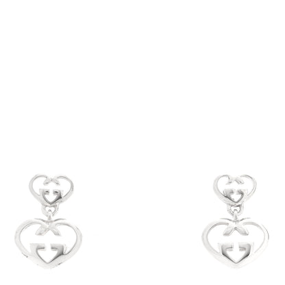 Gucci Sterling Silver Britt Double Heart Drop Earrings 1 of 4