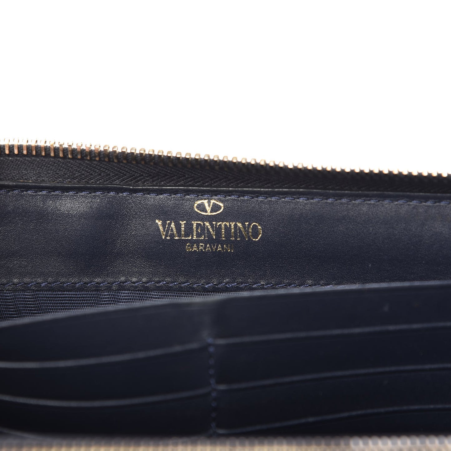 Calfskin Rockstud Zip Around Wallet Marine