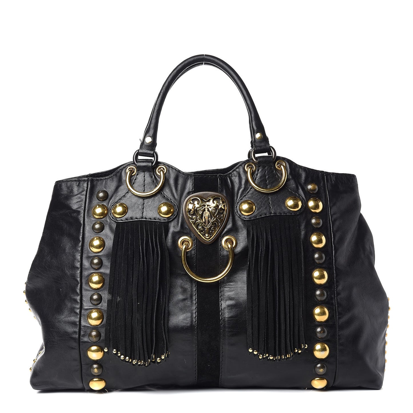 Calfskin Suede Fringe Large Babouska Tote Black