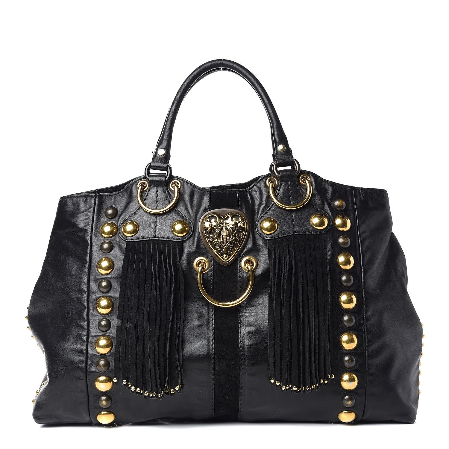 Gucci Calfskin Suede Fringe Large Babouska Tote Black 1 of 21