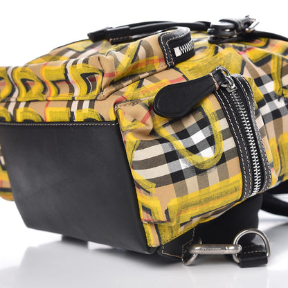 Burberry Calfskin Vintage Check Graffiti Print Small Rucksack Backpack Yellow 6 of 10