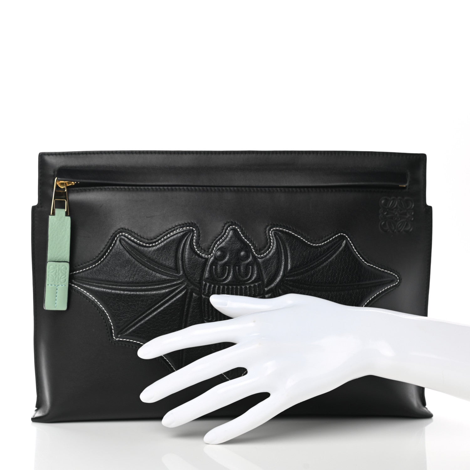 Loewe Calfskin Embroidered Bat T Pouch Black 2 of 7