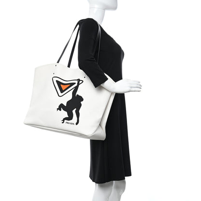 Prada Canapa Monkey Print Large Soft Tote White 2 of 11