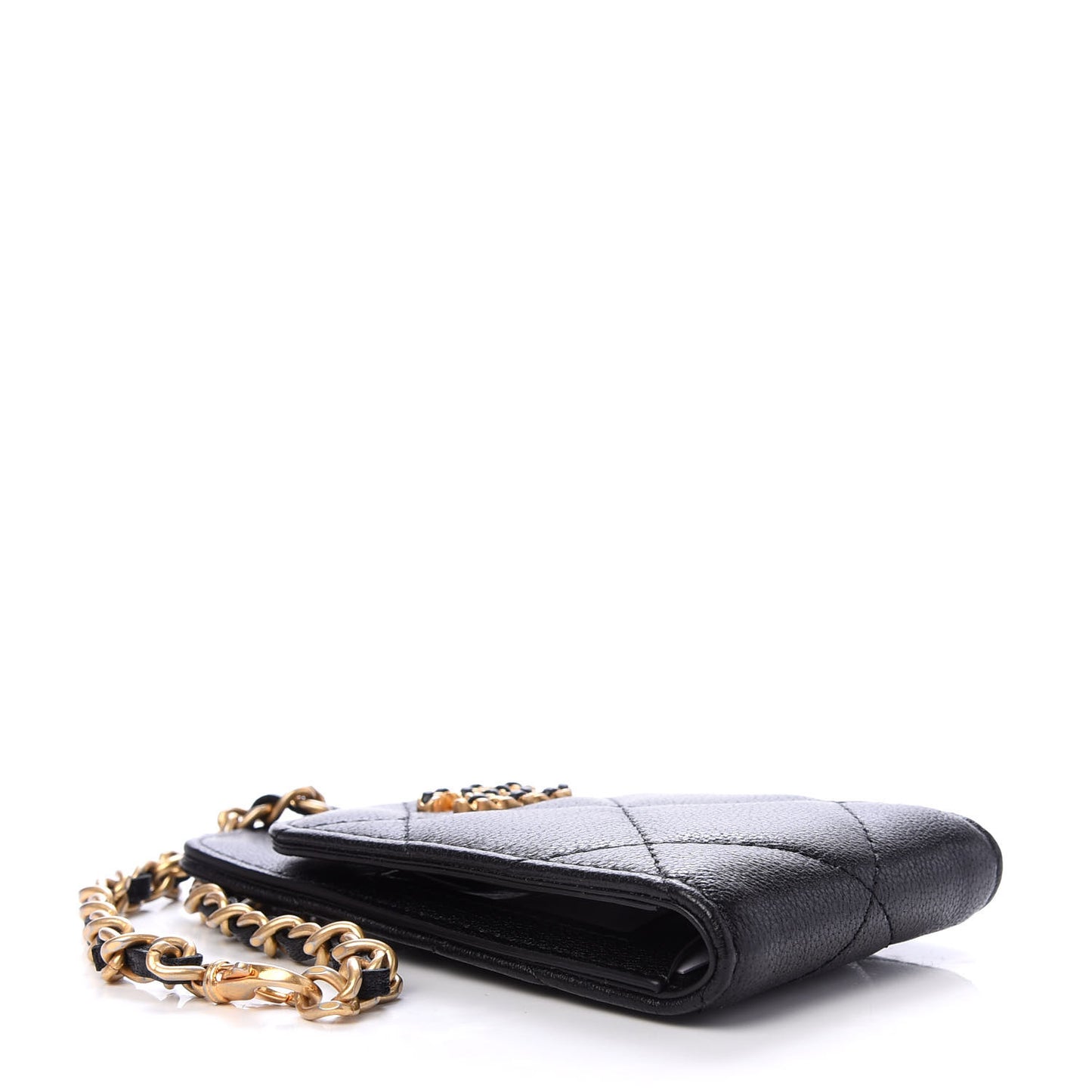 Goatskin Quilted Chanel 19 Luggage Tag Black
