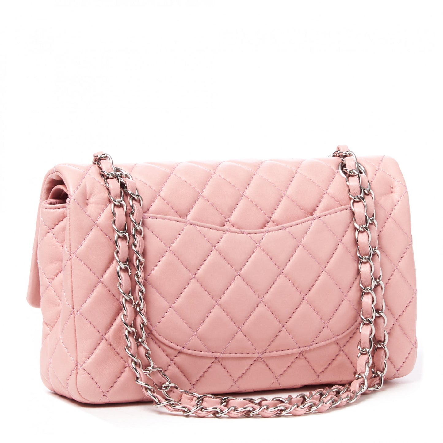 Lambskin Quilted Medium Double Flap Light Pink