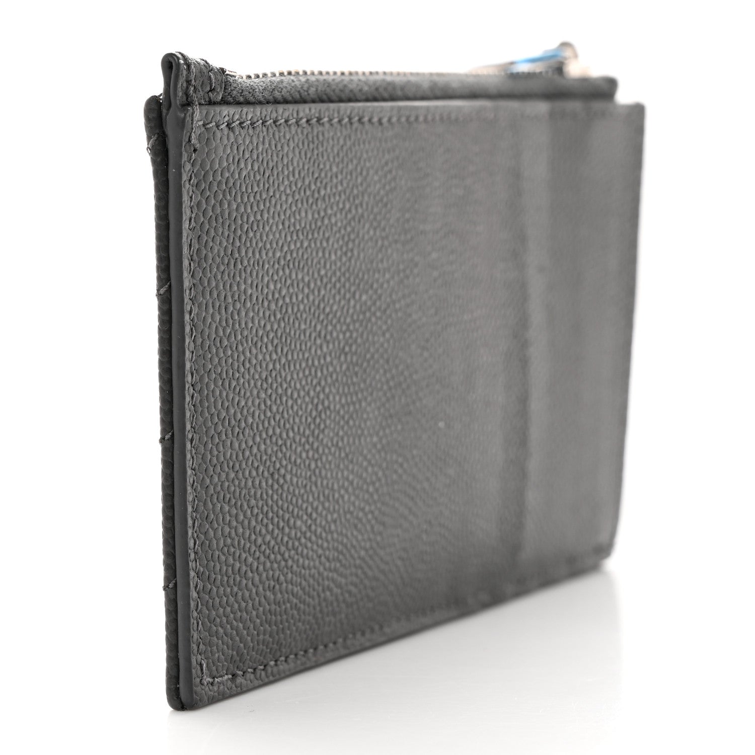Saint Laurent Grain De Poudre Matelasse Chevron Monogram Fragments Zippered Card Case Coal 3 of 8