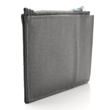 Saint Laurent Grain De Poudre Matelasse Chevron Monogram Fragments Zippered Card Case Coal 3 of 8
