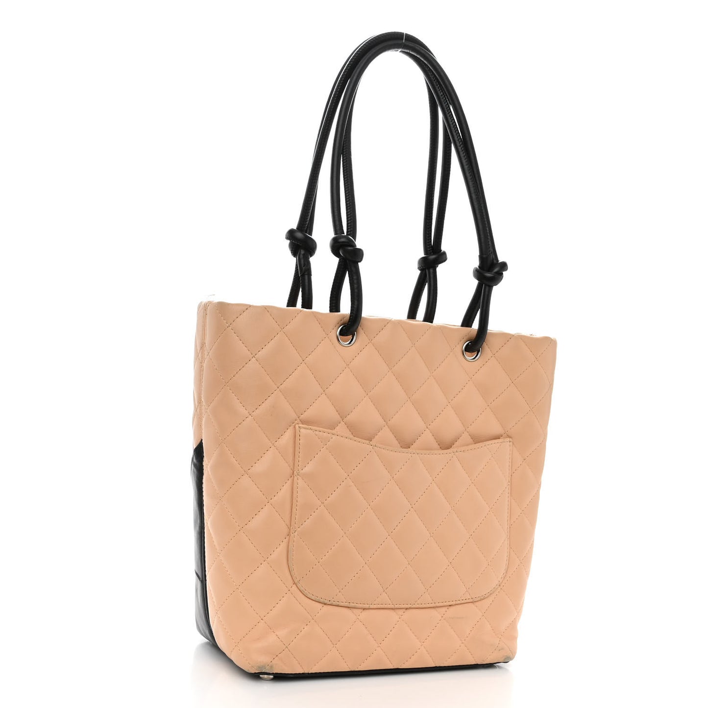 Calfskin Quilted Medium Cambon Tote Beige Black