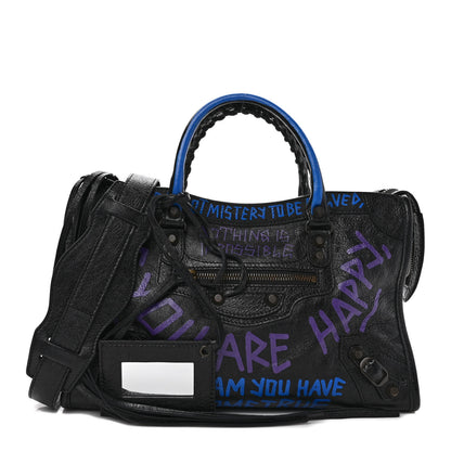 Balenciaga Agneau Arena Graffiti All Over Classic Hardware S City Black Bleu Violet 1 of 8