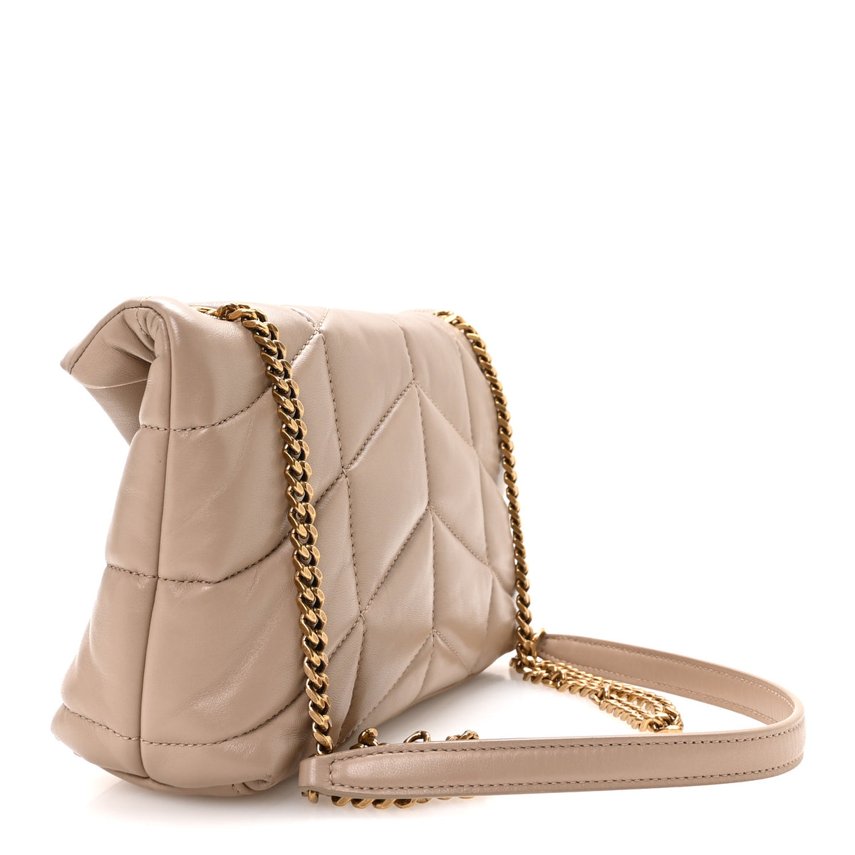 Lambskin Quilted Toy Loulou Puffer Monogram Chain Satchel Dark Beige
