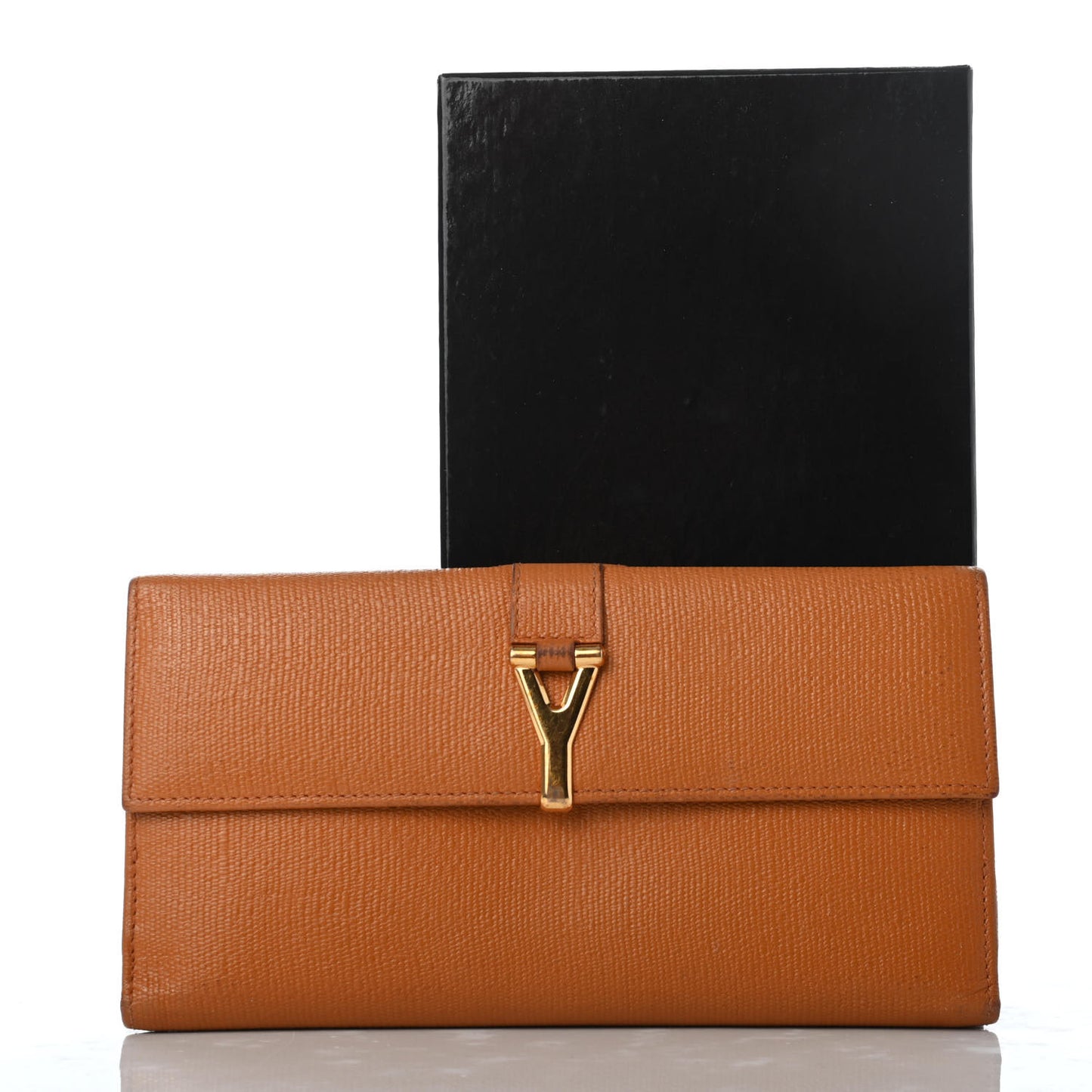 Textured Calfskin Y Ligne Clutch Tobacco