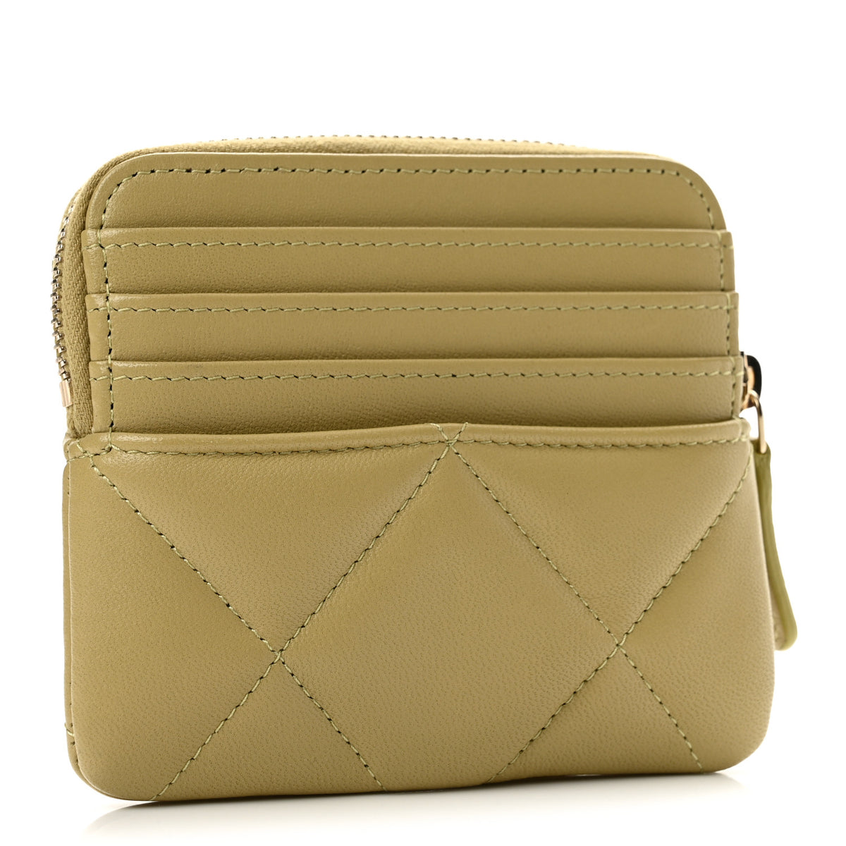 Chanel Lambskin Quilted Chanel 19 Zip Card Holder Wallet Light Green 3 of 7