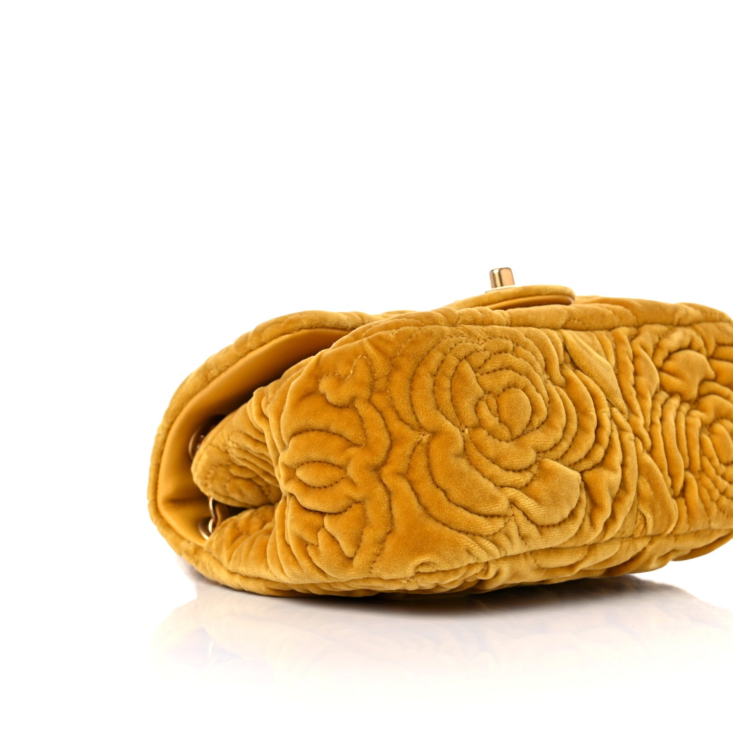 Chanel Velvet Camellia Embossed Mini Square Flap Yellow 8 of 9