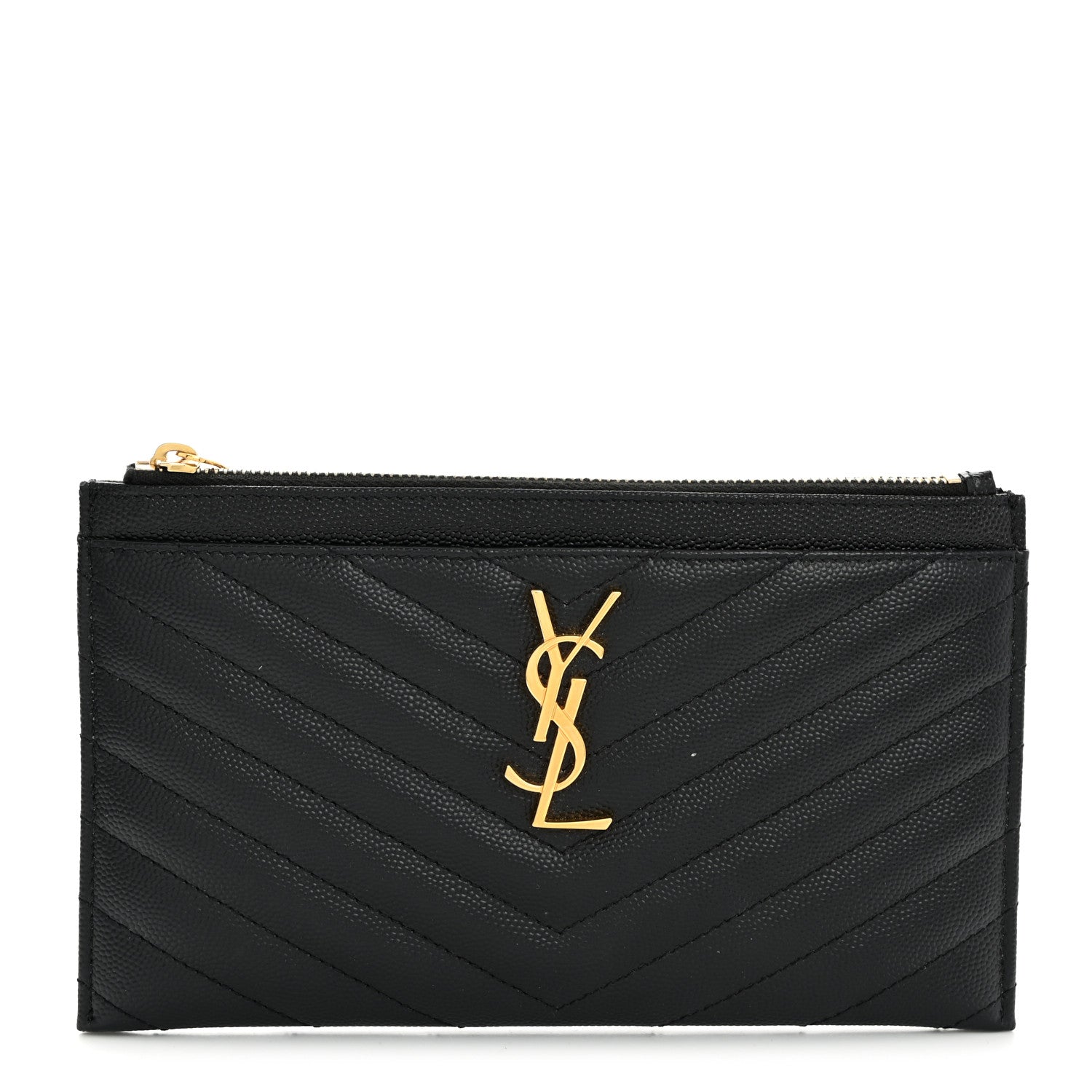 Saint Laurent Grain De Poudre Chevron Monogram Bill Pouch Black 1 of 8