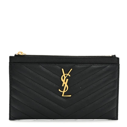 Saint Laurent Grain De Poudre Chevron Monogram Bill Pouch Black 1 of 8