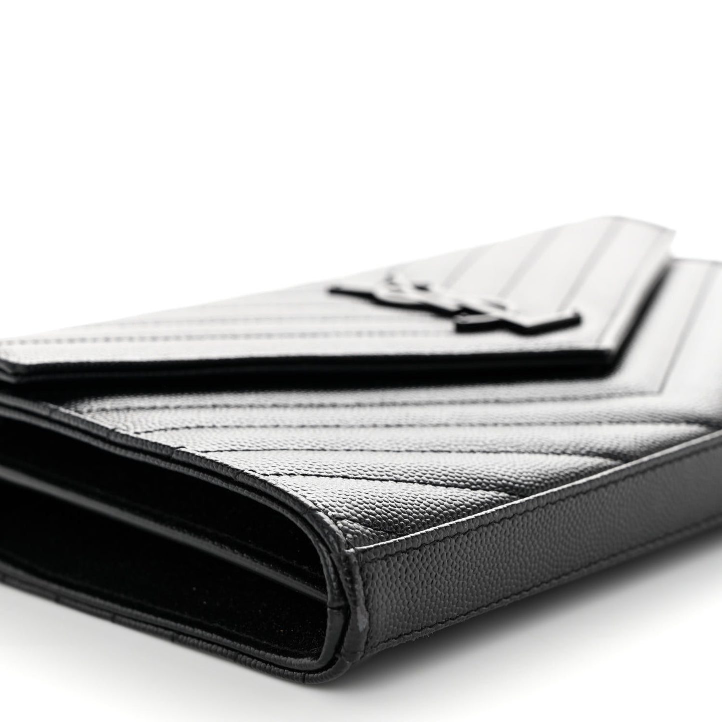 Grain De Poudre Matelasse Chevron Monogram Monochrome Chain Wallet Black