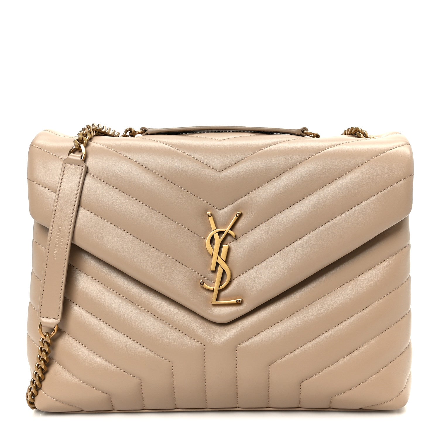 Saint Laurent Calfskin Y Quilted Monogram Medium Loulou Chain Satchel Dark Beige 1 of 11