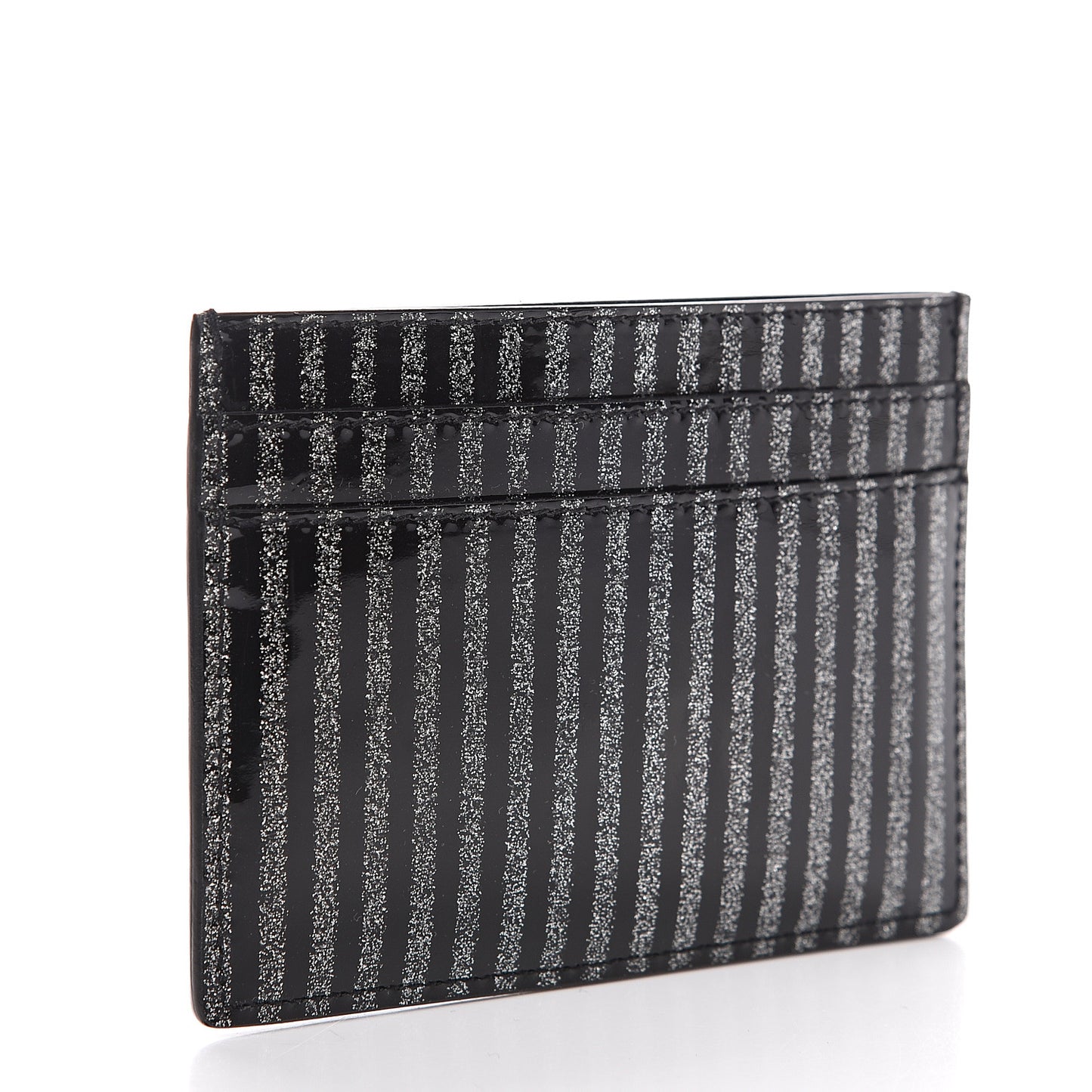 Patent Glitter Striped Monogram Credit Card Case Black Silver