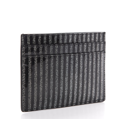 Saint Laurent Patent Glitter Striped Monogram Credit Card Case Black Silver 2 of 6