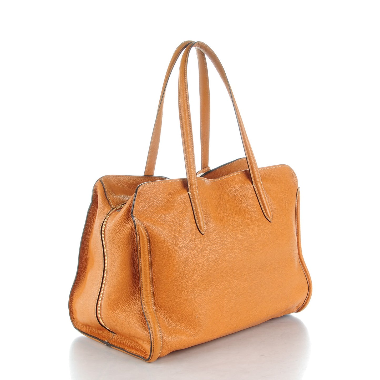Pebbled Calfskin Large Skull Padlock Zip Around Tote Cognac