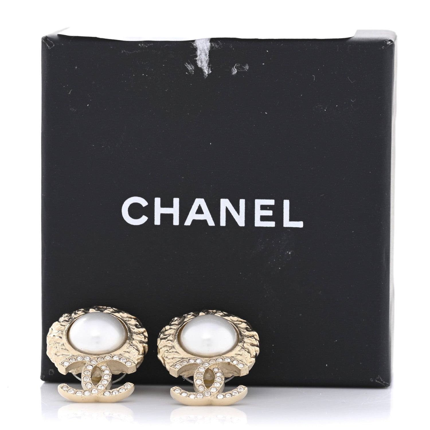 Chanel Crystal Pearl Textured CC Round Drop Earrings Gold 6 of 6