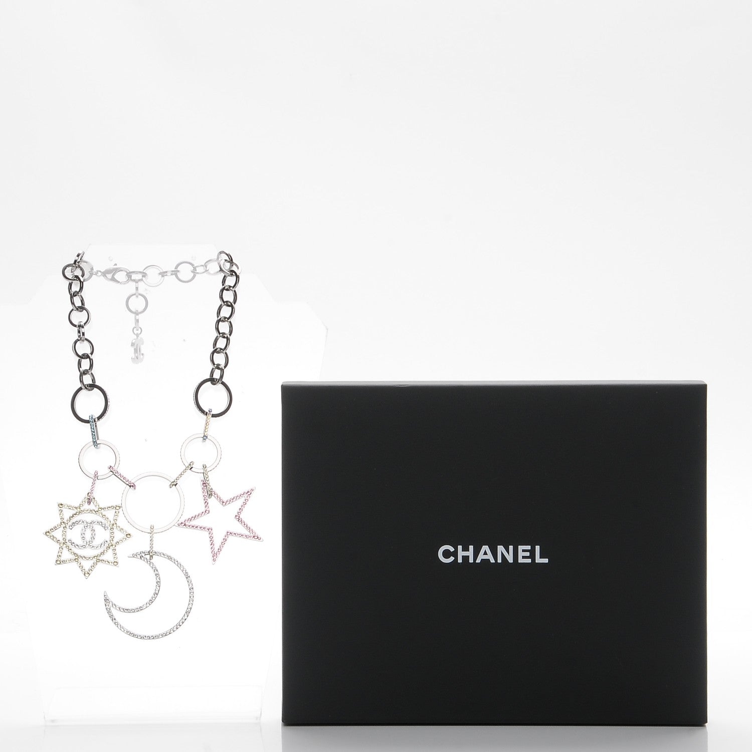 Chanel Ruthenium Crystal CC Star Moon Star Necklace 4 of 4