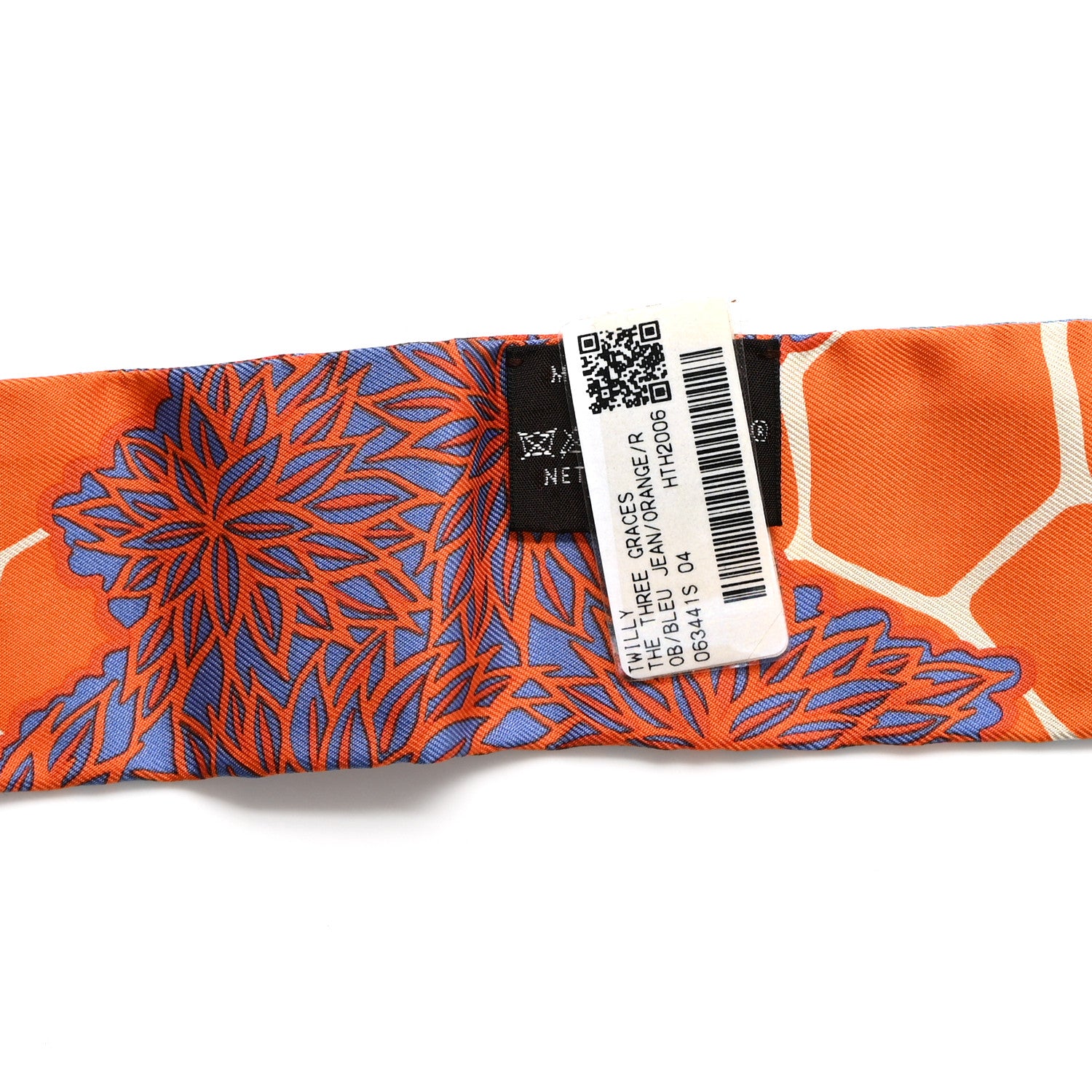 Hermes Silk The Three Graces Twilly Bleu Jean Orange Rouille 3 of 4