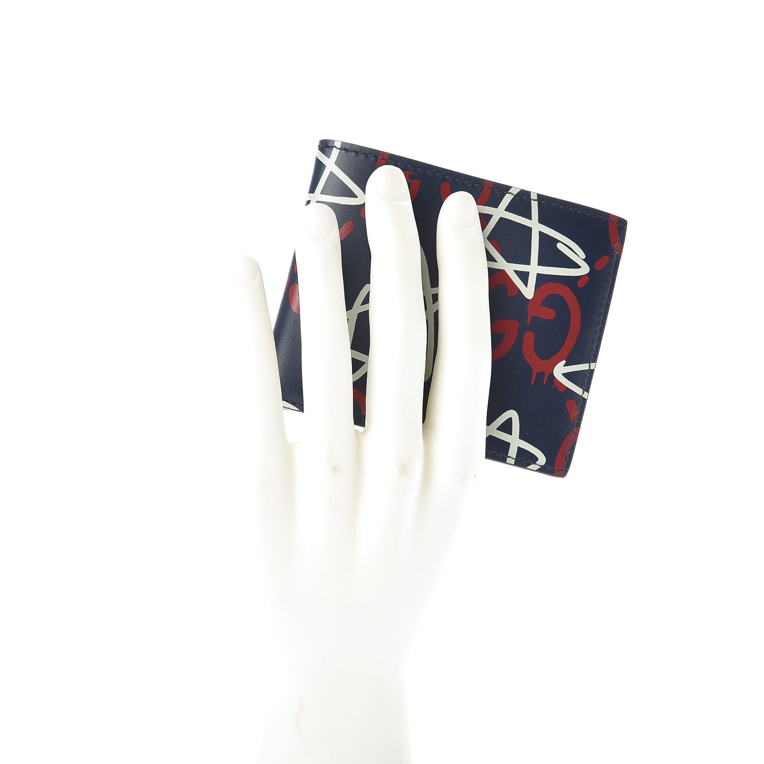Gucci Calfskin GucciGhost Print Bi-Fold Wallet Blue Agata Hibiscus Red 2 of 8