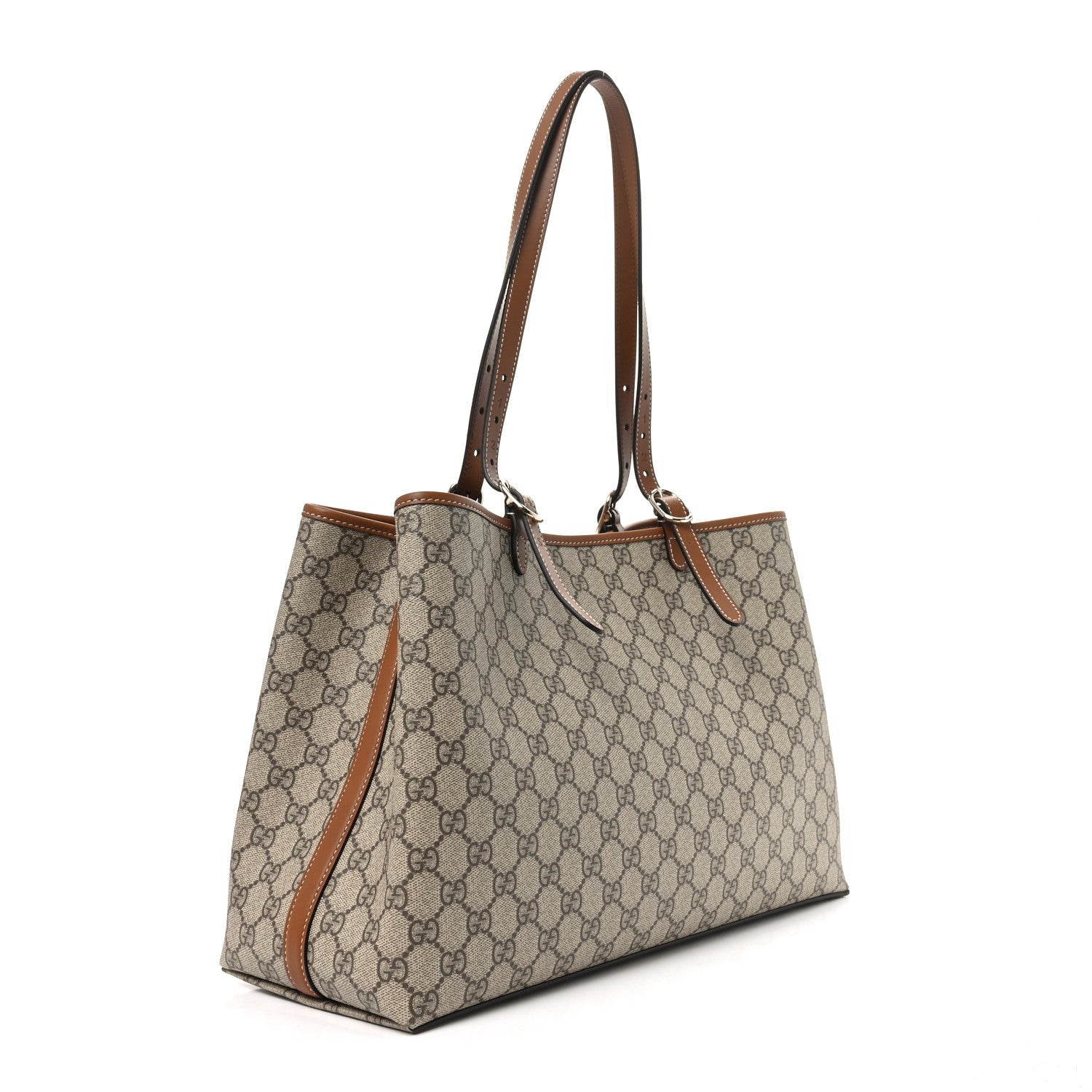 Gucci GG Supreme Monogram Emblem Large Tote Bag Beige Dark Brown