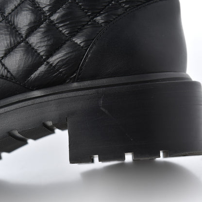 Chanel Shiny Goatskin Calfskin Quilted Lace Up Combat Boots 38.5 Black 12 of 14