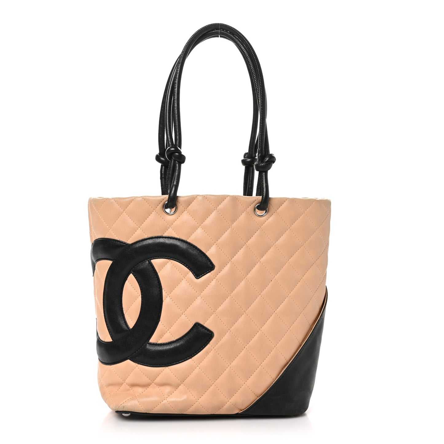 Calfskin Quilted Medium Cambon Tote Beige Black