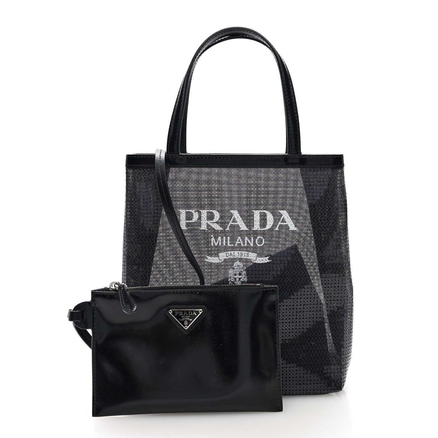 Prada Sequin Rete Paillettes Small Tote Bag Black 3 of 11