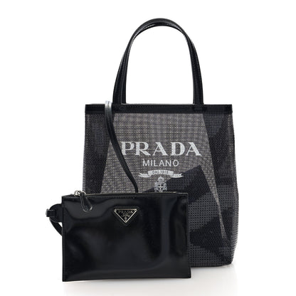 Prada Sequin Rete Paillettes Small Tote Bag Black 3 of 11