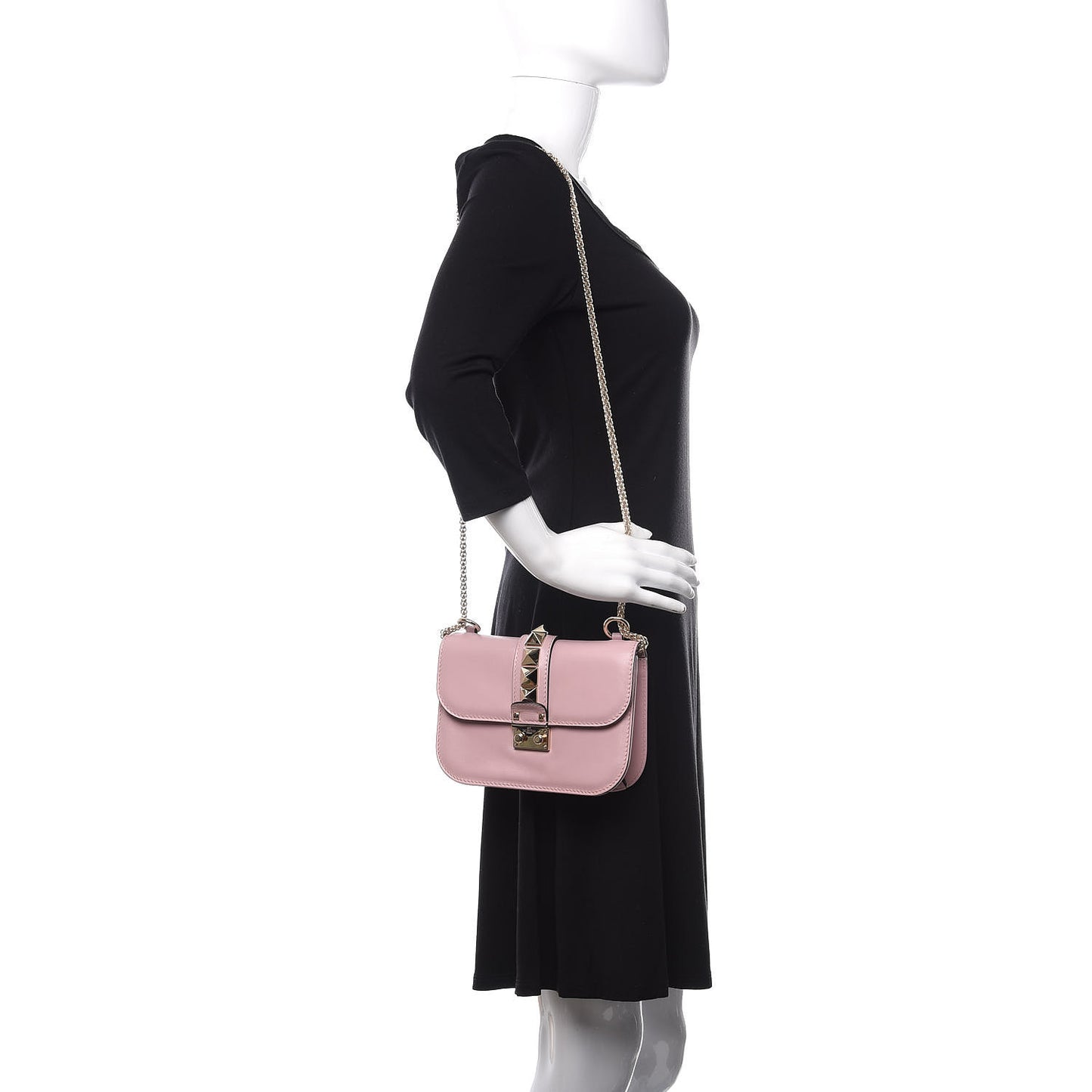 Vitello Small Glam Lock Rockstud Flap Water Rose