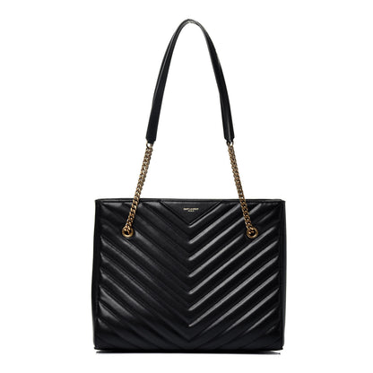 Saint Laurent Grain De Poudre Matelasse Chevron Medium Tribeca Shopping Bag Black 1 of 9