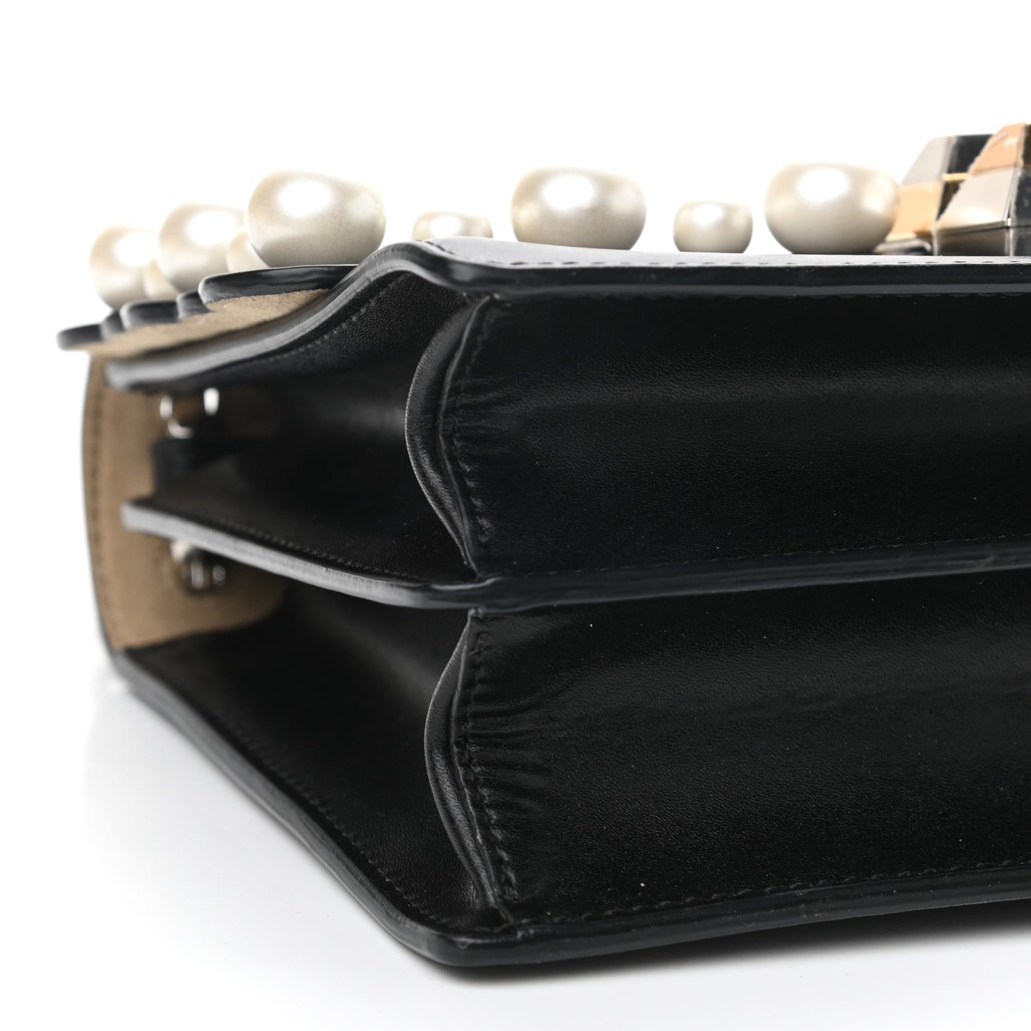 Vitello Liberty Pearl Scalloped Studded Small Kan I Shoulder Bag Black