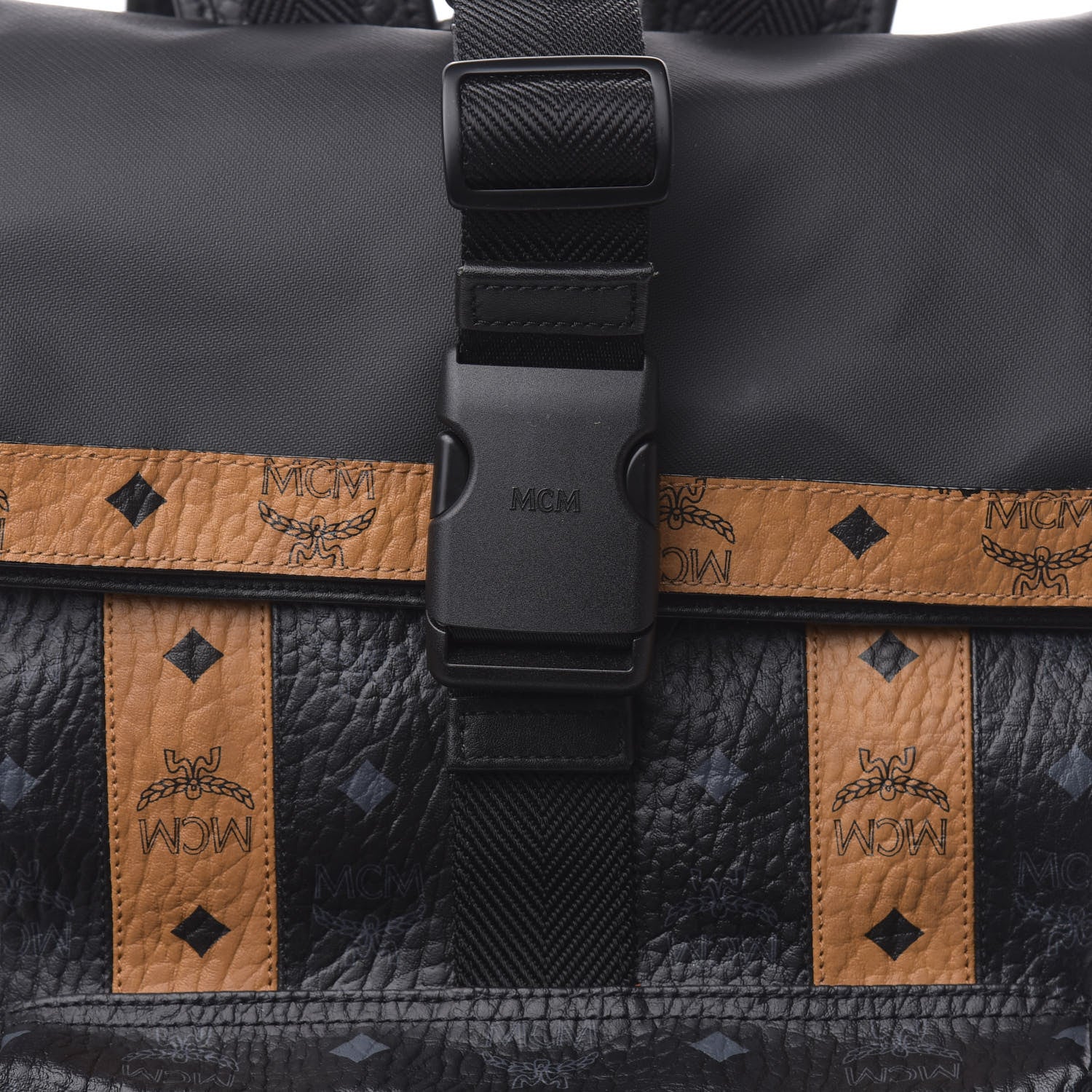 MCM Striped Visetos Roll Top Backpack Black Cognac 10 of 10