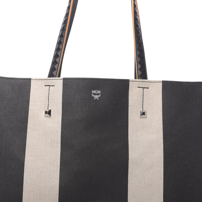 MCM Canvas Stripe Shopper Tote Black White 8 of 11