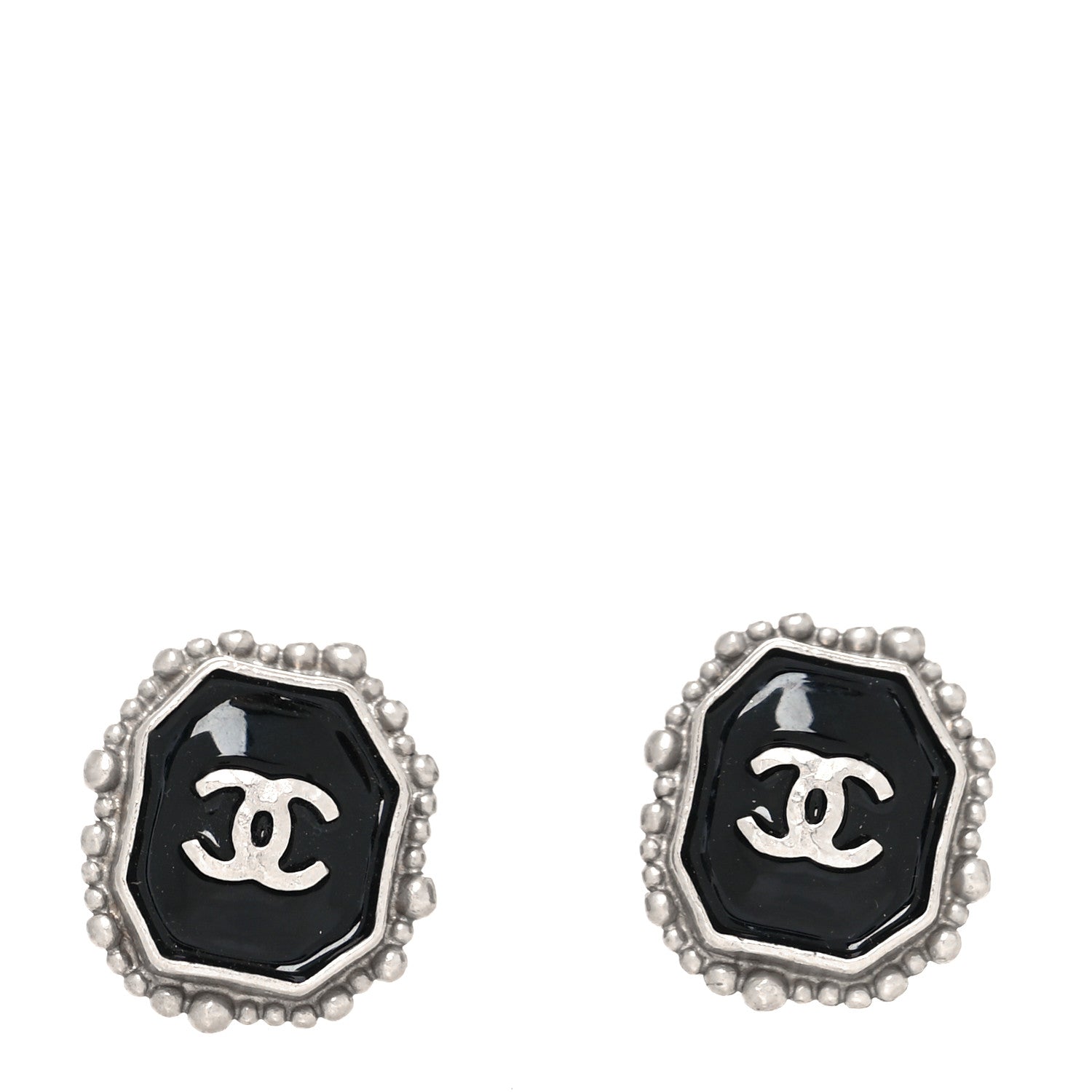 Chanel Enamel CC Clip On Earrings Black Silver 1 of 4