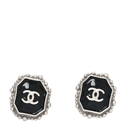 Chanel Enamel CC Clip On Earrings Black Silver 1 of 4