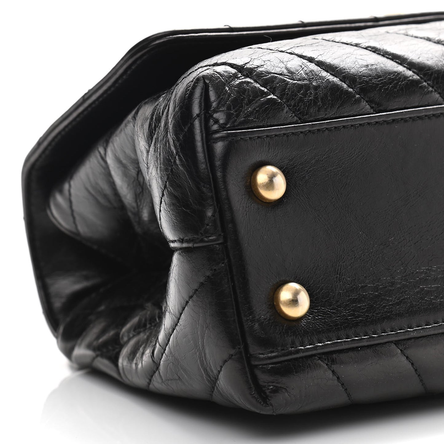 Aged Calfskin Chevron Quilted Mini Coco Handle Flap Black