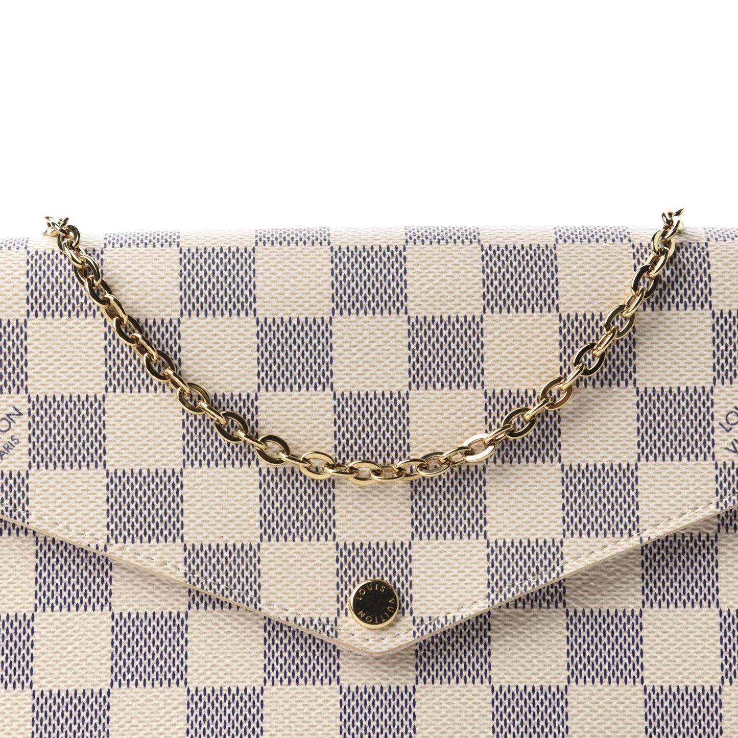 Damier Azur Pochette Felicie Chain Wallet Rose Ballerine