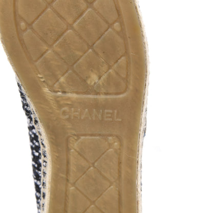 Chanel Tweed Grosgrain CC Espadrilles 37 Black Navy White 7 of 10