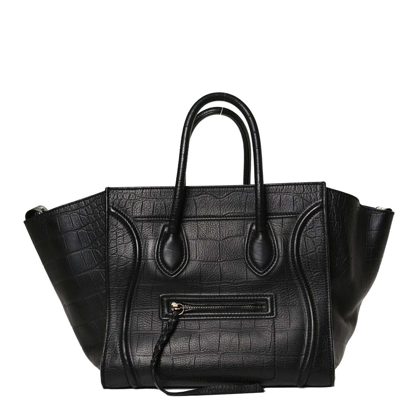 Calfskin Crocodile Embossed Medium Phantom Luggage Black