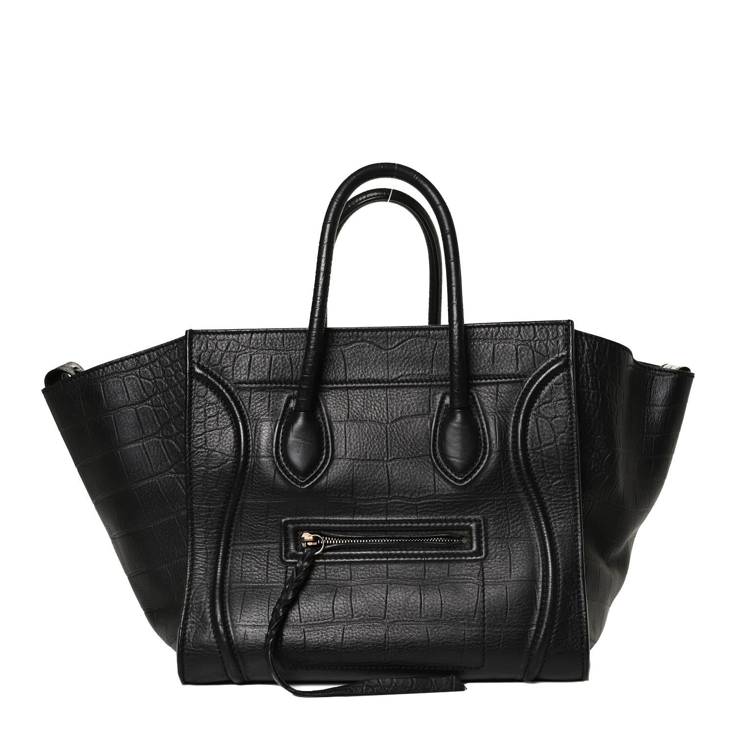 Celine Calfskin Crocodile Embossed Medium Phantom Luggage Black 1 of 10